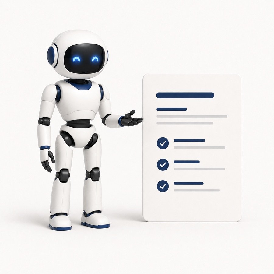 Robot amigable del Agente de Somos Credit junto a una guía de pasos